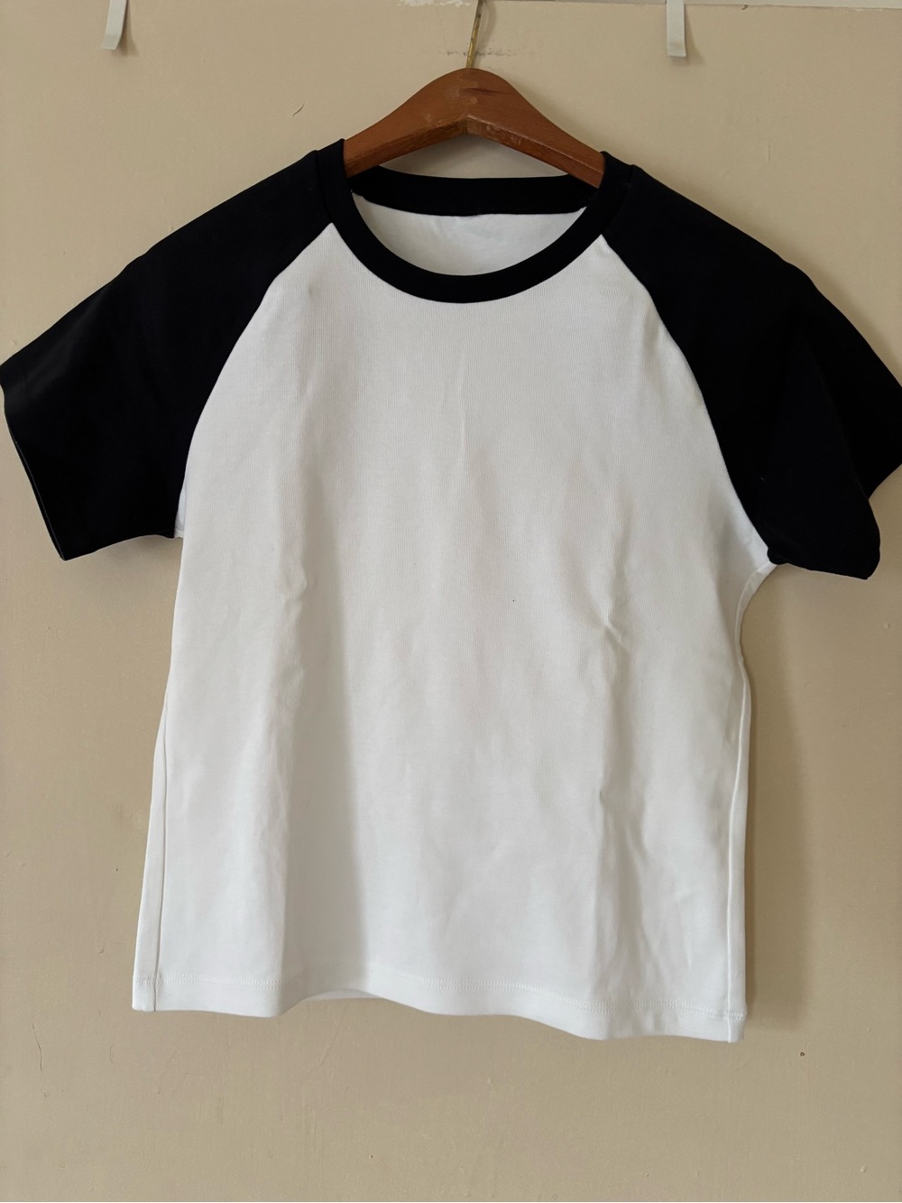 Uniqlo White Tee with Black Raglan Sleeves
